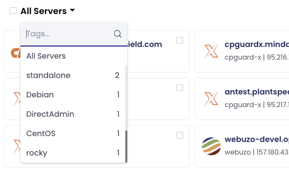 Tag filter dropdown